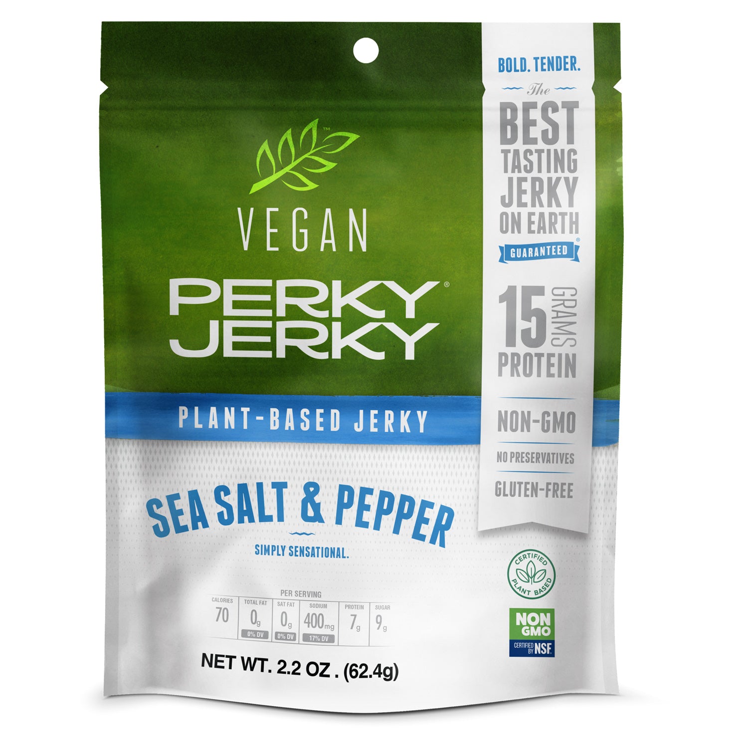 Perky Jerky Sea Salt & Pepper Vegan Jerky 2.2 oz bag